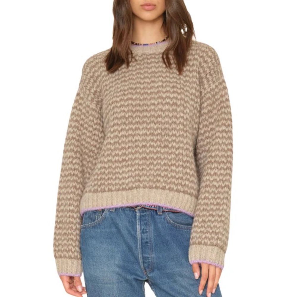 XiRENA Taupe and Lavender Crew Neck Sweater